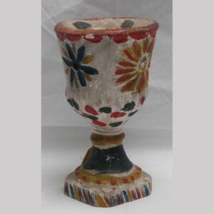 2-5590,Chalk chalice candle holder exceptional polychrome painted surface. $950