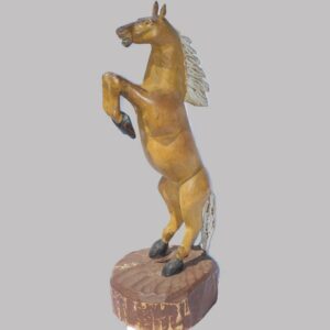 16-26784, Carved wood figure of a horse rearing, polychrome original paint, glass eyes, late 19th early 20th century. $2,400