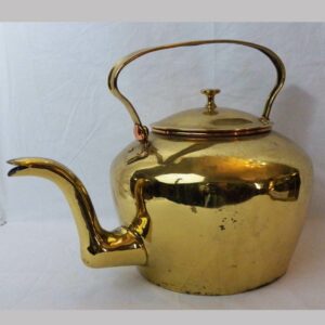 16-27277, Unusual brass teapot, copper trim, American, early to mid 19th century. $695