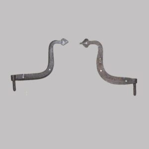 25-11736, Pair of wrought iron curved hinges, pintal and spade ends. $375