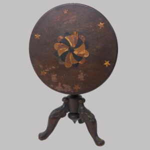 27-16096x, Miniature or childs size candlestand, inlaid top carved legs claw feet, probably Chester Co., PA. $2,950