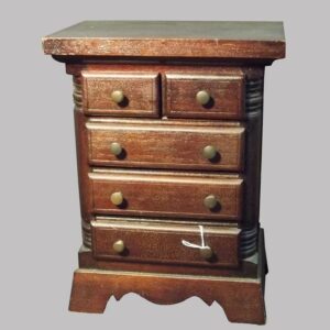 27-15924x, Miniature mahogany and pine Chippendale high chest, quarter columns, 1890-1910. $995