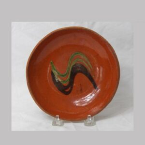 26-14506, PA redware plate unusual green and black slip decoration, good condition. $2,750