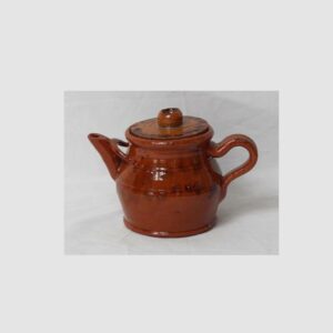 14-23304, Miniature PA redware teapot with cover, Nese Moul family, lid glued. $1,850