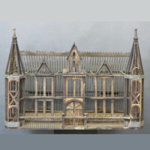 15-25996, Folky Victorian architectural building, bird cage, wood and wire, later 19th century, American. $1,200