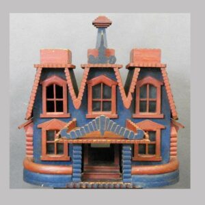 25-12139x, Folky painted wood Victorian house, good color, original paint, Lebanon Co., PA, late 19th century. $2,450