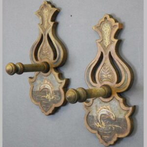 2-11403, Pair of folky wall pegs, painted fish, original surface. $900