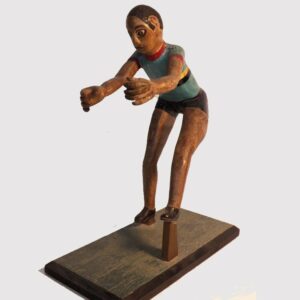 14-24198, Rare folk art figure, wood carving of Jesse Owens, track and field pose, 1930-40's. $1,200