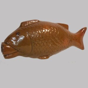 31-23071, PA Redware pottery figural fish flask, good detail, 1850-75. $6,500